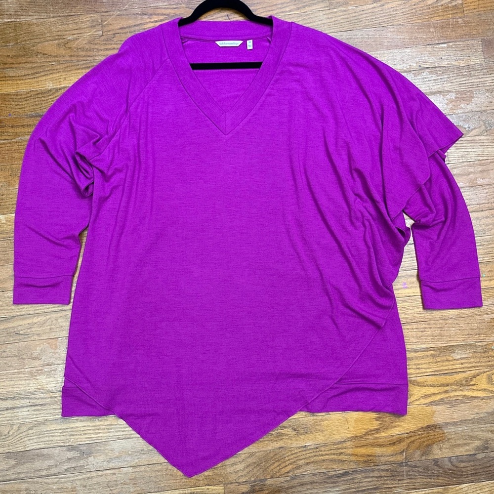 Soft Surroundings Madeline Plus 2X Purple Pink Drape Overlay Raglan Sleeve Tunic